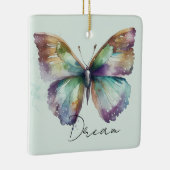 ミントアクア感動的ブルードリームバタフライ セラミックオーナメント (右)