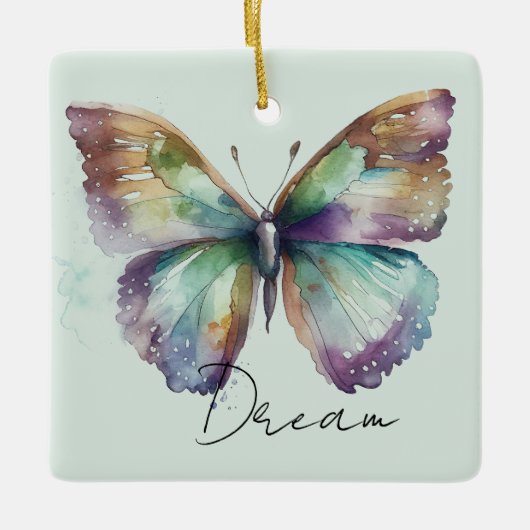 ミントアクア感動的ブルードリームバタフライ セラミックオーナメント (正面)