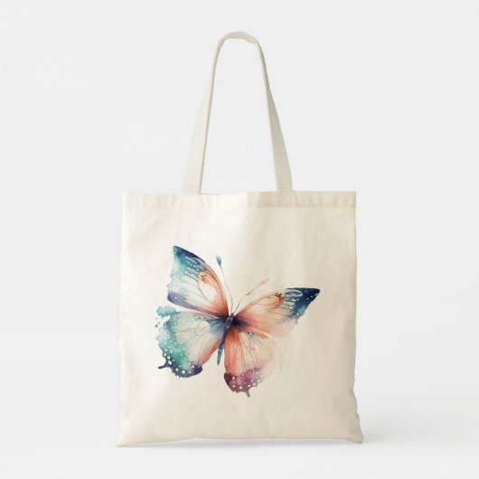 ミントアクア感動的ブルードリームバタフライ トートバッグ (裏面)