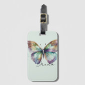 ミントアクア感動的ブルードリームバタフライ ラゲッジタグ (正面縦)