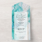 ミントアクア金ゴールドインクマーブル オールインワン招待状 (内側)