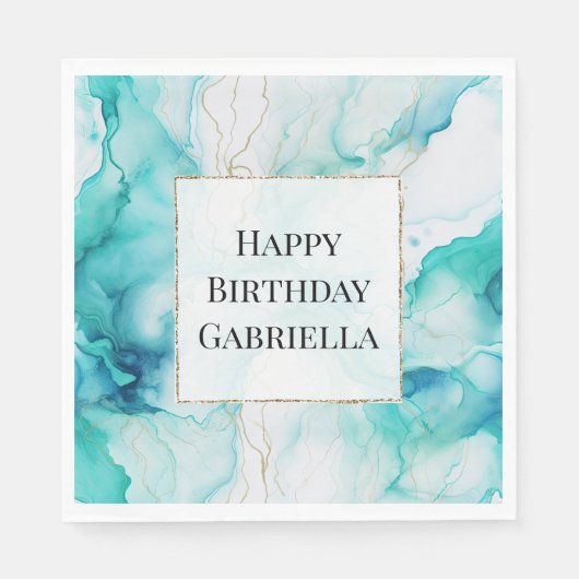 ミントアクア金ゴールドインクマーブル スタンダードランチョンナプキン (正面)