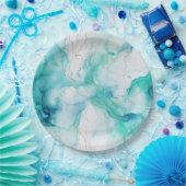 ミントアクア金ゴールドインクマーブル ペーパープレート (パーティー)