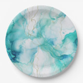 ミントアクア金ゴールドインクマーブル ペーパープレート (正面)