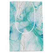 ミントアクア金ゴールドインクマーブル ミディアムペーパーバッグ (正面)