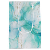 ミントアクア金ゴールドインクマーブル ミディアムペーパーバッグ (裏面)