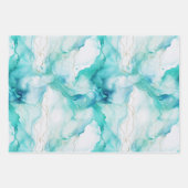 ミントアクア金ゴールドインクマーブル ラッピングペーパーシート (正面)