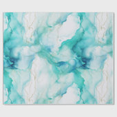 ミントアクア金ゴールドインクマーブル ラッピングペーパー (フラット)