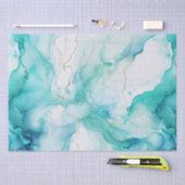 ミントアクア金ゴールドインクマーブル 薄葉紙 (クラフト)