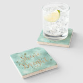 ミントアクア金ゴールドグリッターシャイン ストーンコースター (横)