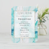 ミントアクア金ゴールドマーメイドインクマーブル 招待状 (スタンド正面)