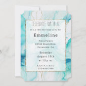 ミントアクア金ゴールドマーメイドインクマーブル 招待状 (正面)