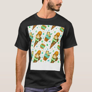 ミントアメルアイスクリーム入りアイスクリームパターン Tシャツ