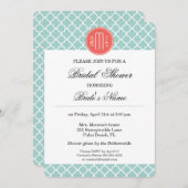 ミントアンドサンゴクローバーとカスタムモノグラム 招待状 (正面/裏面)