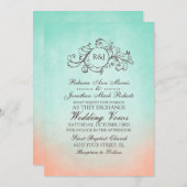 ミントアンドピーチボヘミアン結婚式招待状 招待状 (正面/裏面)