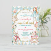 ミントアンドブルーアリスティーパーティーファースト誕生日 招待状 (スタンド正面)