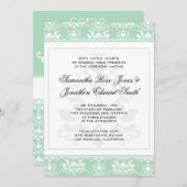 ミントアンドホワイトダマスク結婚式招待状 招待状 (正面/裏面)