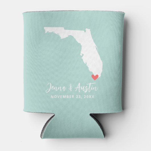 ミントアンドホワイトフロリダ結婚式の引き出物 缶クーラー (正面)