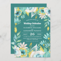 ミントイエローの花水彩ウェディング