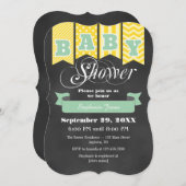 ミントイエローシャルボードフラッグベビーシャワー招待状 招待状 (正面/裏面)