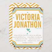 ミントイエロージモダングザグタイポグラフィ結婚ズ 招待状 (正面/裏面)