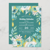 ミントイエローフローラウォーター結婚カラー 招待状 (正面/裏面)