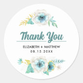 ミントイエローフローラサンキュー結婚式用シール ラウンドシール (正面)