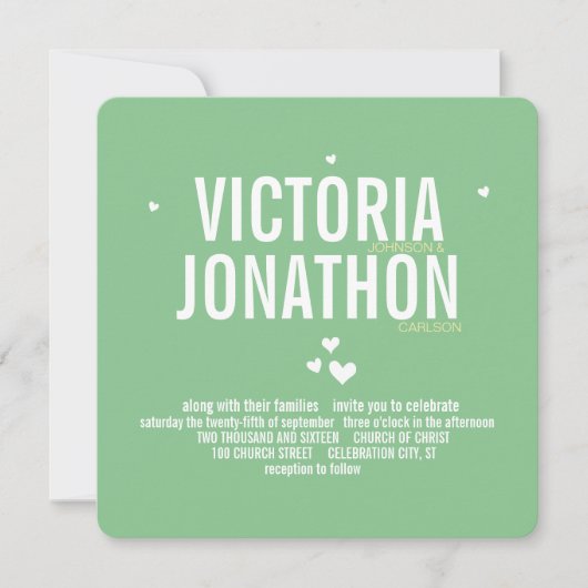 ミントイエローモダン幾何学的パターンタイポグラフィ 招待状 (正面)