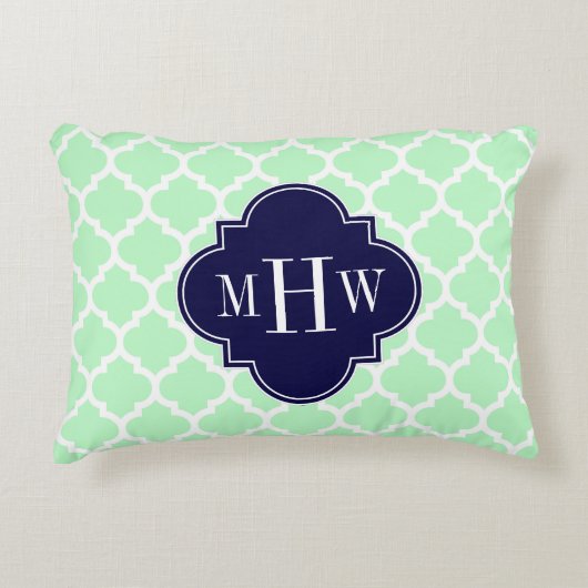 ミントウィットモロッコ#5ネイビーブルー3イニシャルモノグラム アクセントクッション (正面)