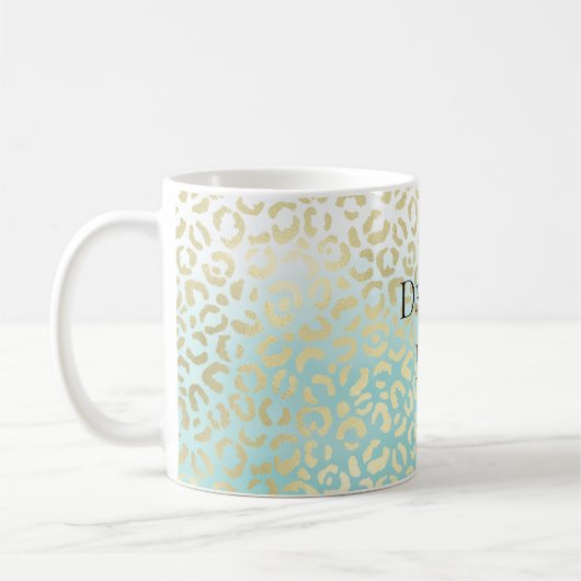 ミントウォーターカラーグラデーショングラム金ゴールドヒョウ コーヒーマグカップ (左)
