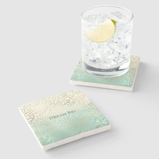 ミントウォーターカラーグラデーショングラム金ゴールドヒョウ ストーンコースター (横)