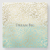 ミントウォーターカラーグラデーショングラム金ゴールドヒョウ ストーンコースター (正面)