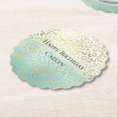 ミントウォーターカラーグラデーショングラム金ゴールドヒョウ ペーパーコースター (アングル)