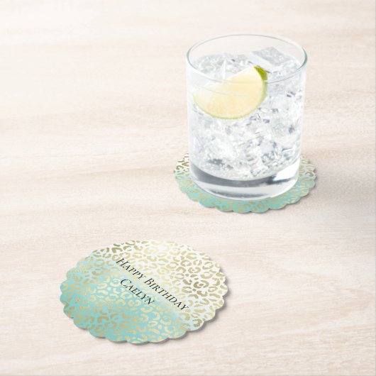 ミントウォーターカラーグラデーショングラム金ゴールドヒョウ ペーパーコースター (インサイチュ)