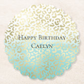 ミントウォーターカラーグラデーショングラム金ゴールドヒョウ ペーパーコースター (正面)