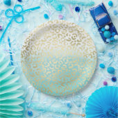 ミントウォーターカラーグラデーショングラム金ゴールドヒョウ ペーパープレート (パーティー)