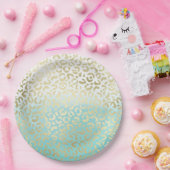 ミントウォーターカラーグラデーショングラム金ゴールドヒョウ ペーパープレート (パーティー)