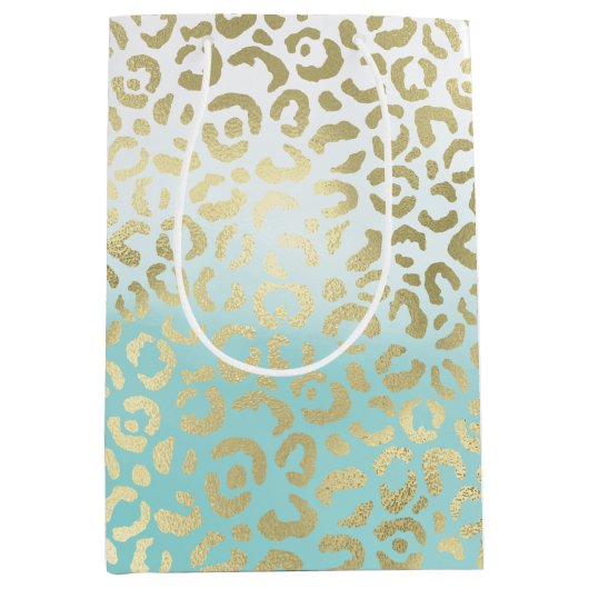 ミントウォーターカラーグラデーショングラム金ゴールドヒョウ ミディアムペーパーバッグ (正面)