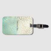 ミントウォーターカラーグラデーショングラム金ゴールドヒョウ ラゲッジタグ (正面横)