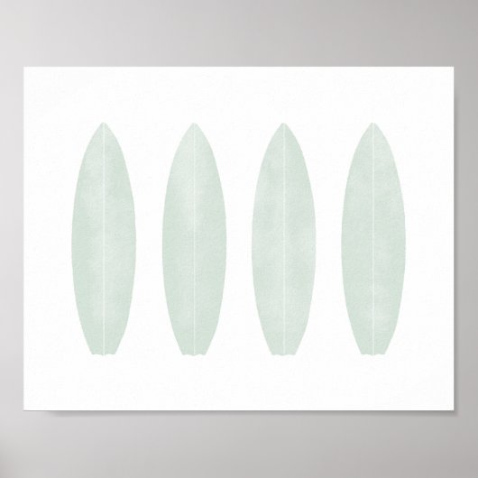ミントウォーターカラーサーフボードビーチ子供部屋デコール ポスター (正面)
