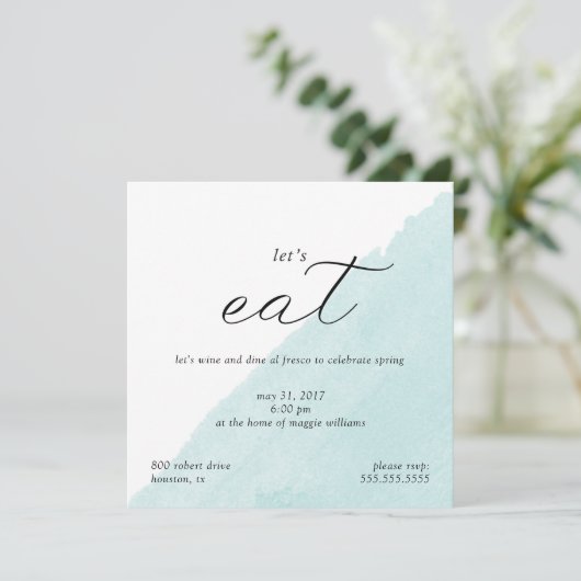 ミントウォーターカラーディナーパーティの招待状 招待状 (スタンド正面)