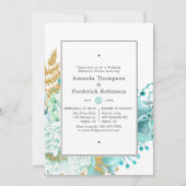 ミントウォーターカラーフラワーの結婚式リハーサルディナー 招待状 (正面)