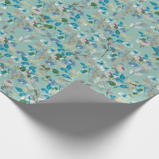 ミントウォーターカラーフローラバラブランチすべての行事 ラッピングペーパー (角)