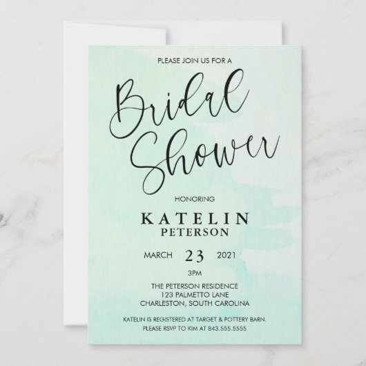 ミントウォーターカラーブライダルシャワー招待 招待状 (正面)