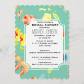 ミントウォーターカラーポピーブライダルシャワー 招待状 (正面/裏面)