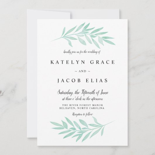 ミントウォーターカラー結婚式招待状 招待状 (正面)