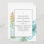 ミントウォーター色のフローラ結婚のリハーサルディナー 招待状 (正面/裏面)