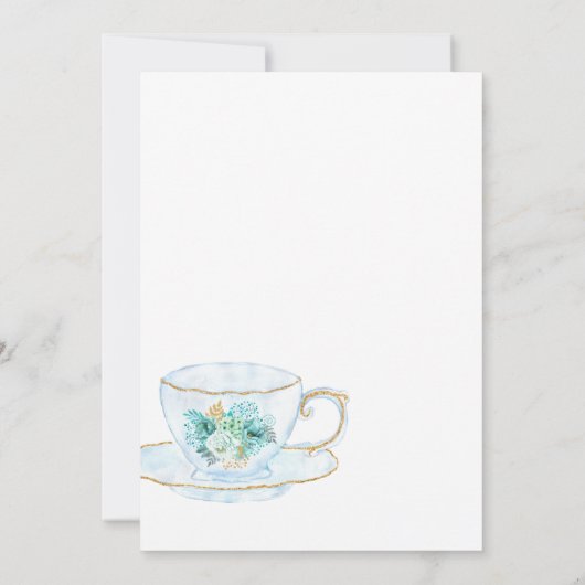 ミントウォーター色フローラブライダルシャワーティーパーティー 招待状 (裏面)