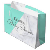 ミントエレガントと白い大理石の赤ちゃんシャワー ラージペーパーバッグ (裏面アングル)