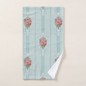 ミントエレガントガーリーの背景にピンクのバラ バスタオルセット (ハンドタオル)